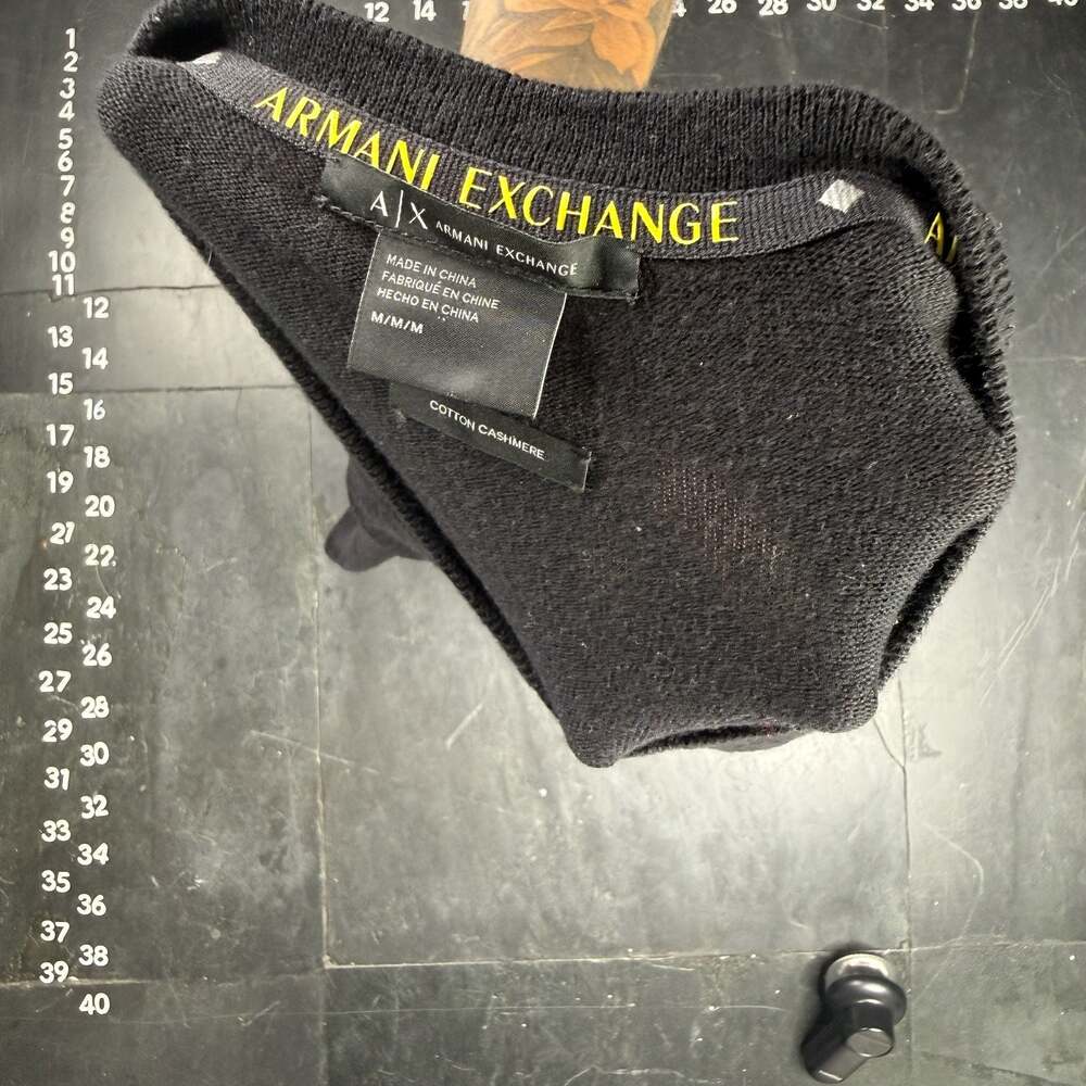 Armani Exchange Cotton Cashmere V-Neck Sweater Black Size M - Picture 3 of 4